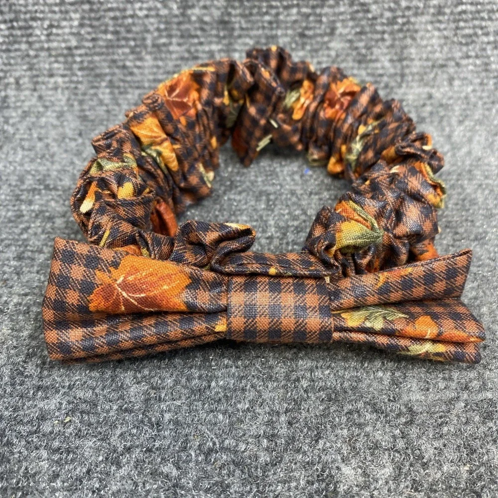 Longaberger Garter Extra Small Fall Gingham Basket Fabric Bow Autumn Leaves